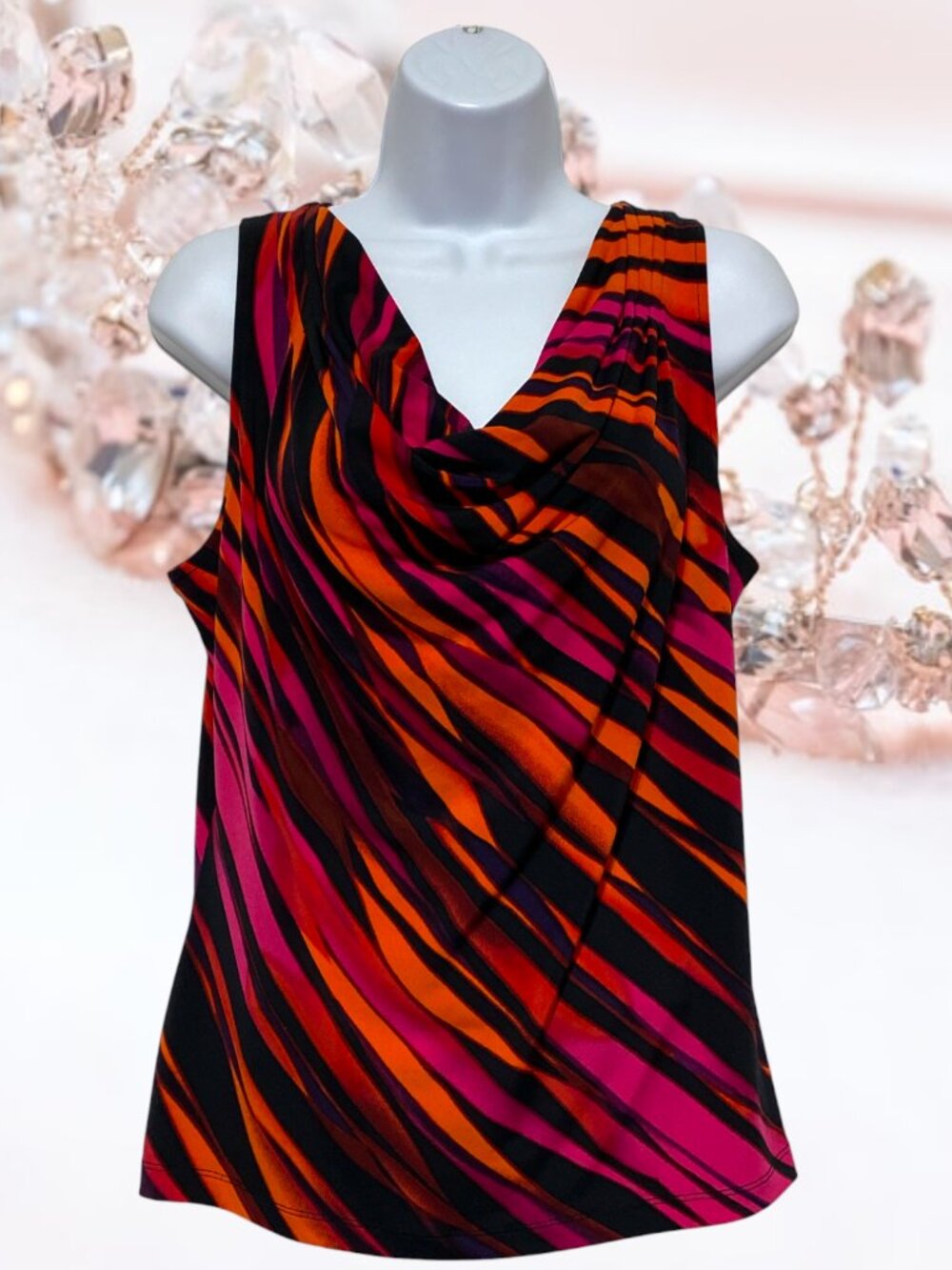 Calvin Klein-Women's Large Pullover Sleeveless Top Multi-Colored Scoop Neckline